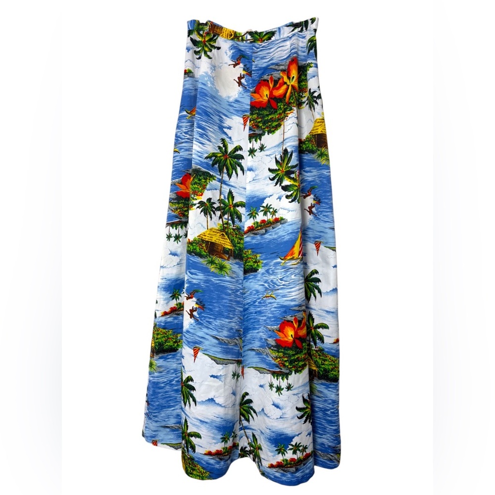 Vintage Fumi’s Hawaiian Maxi Skirt Size 12 Fits 27” Waist Blue Green Surfers